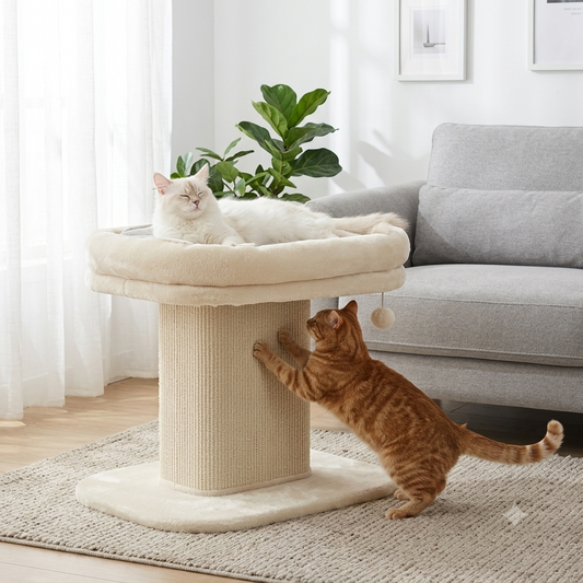 Arbre à Chat Minimaliste & Lit Douillet 2-en-1 – Design Épuré Creamy