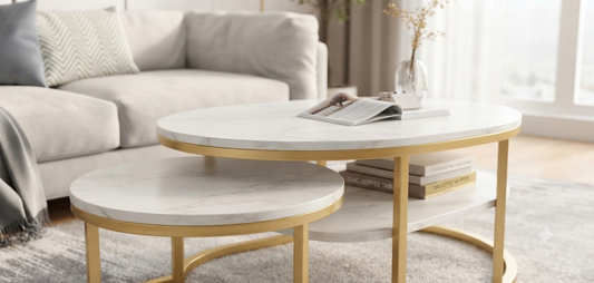 Ensemble de 2 Tables Basses Gigognes – Style Marbre & Design Moderne