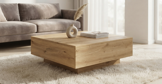 Table Basse Carrée "Rustique Moderne" – Bois d'Ingénierie – 80x80cm